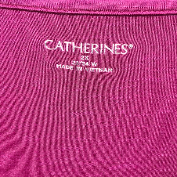 Catherines Tunic Magenta Pink Rayon Knit Button Sleeve Comfy Casual Spring 2X - Picture 6 of 8